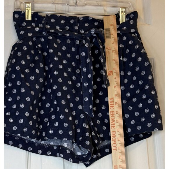 LOFT Women’s Navy Linen Blend Belted High Rise Shorts Size S Shell Print Pockets - Picture 4 of 8